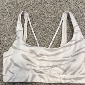 Athleta Cream and Gray Sports Bra with Criss-Cross Straps